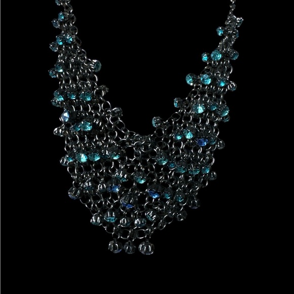 Lane Bryant Bib Necklace. Black Chain Mesh Style with Acrylic stones.(F-S) - Picture 3 of 6